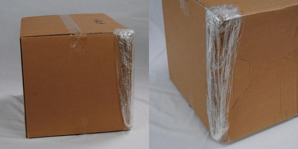The packaging has been tampered with and covered with tape