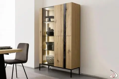 Elly showcase with three doors with led lighting in solid wood | TopArredi
