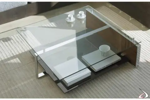 Tavolino basso in cristallo con vassoio Carrè di Cattelan