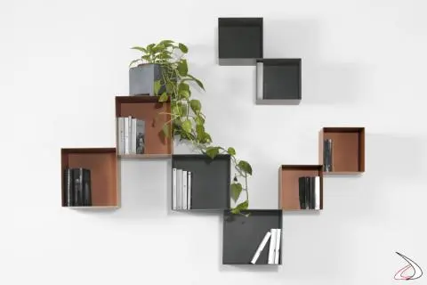 Twin living room wall bookcase with cubes