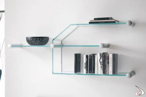 Transistor shelf modern modular in glass with aluminum joints