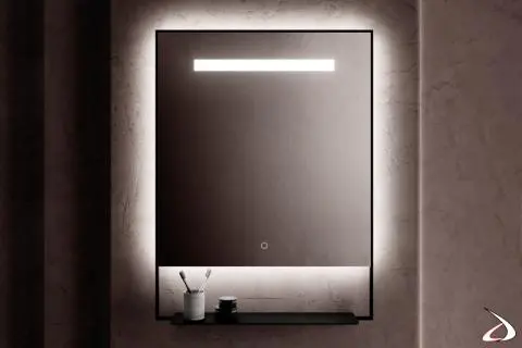 Specchio Castore con mensola e luce led di design