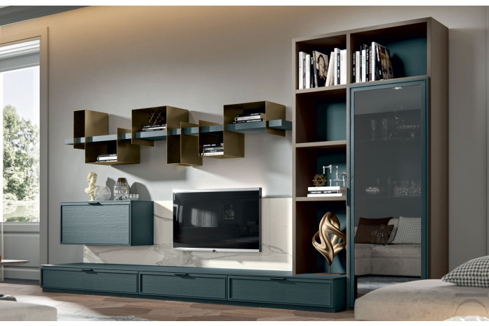 Mobile soggiorno di design in legno massello con porta tv in laminam Mobile soggiorno di design in legno massello con porta tv in laminam