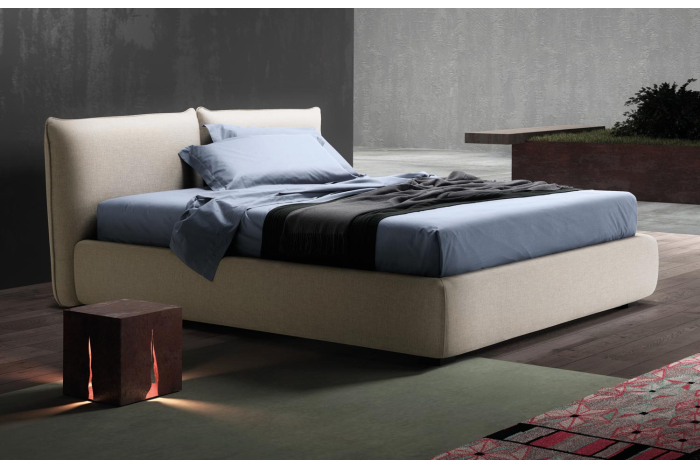 Letto moderno matrimoniale in tessuto con contenitore