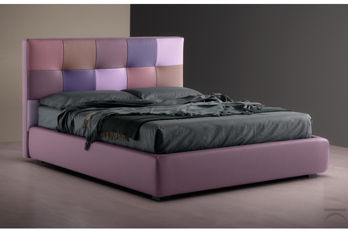 Letto matrimoniale imbottito con testiera multicolor