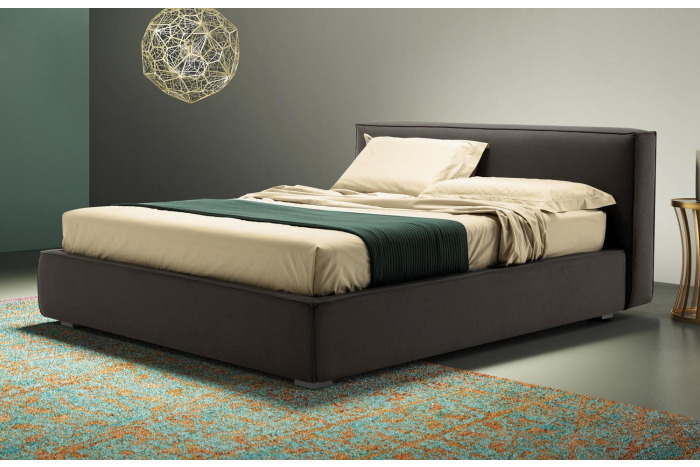 Letto queen size moderno in tessuto con contenitore