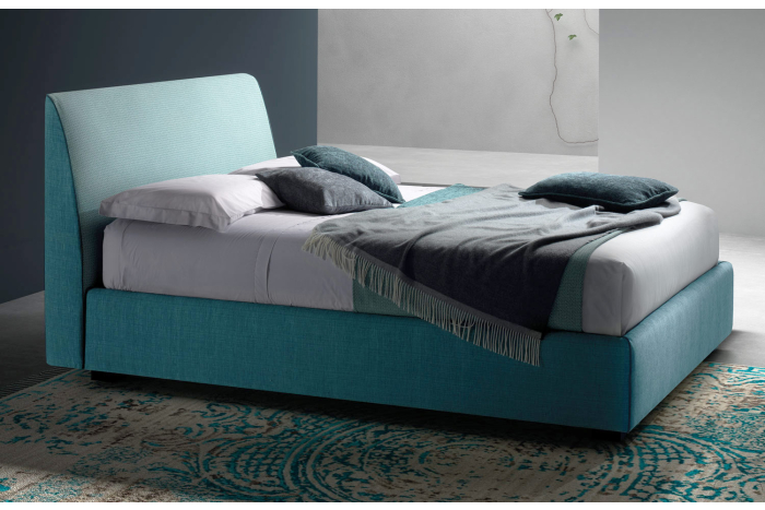 Letto singolo imbottito di design con contenitore e testiera curva