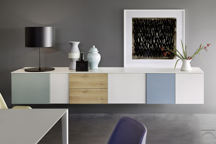 Design wall-mounted coloured living room sideboard
