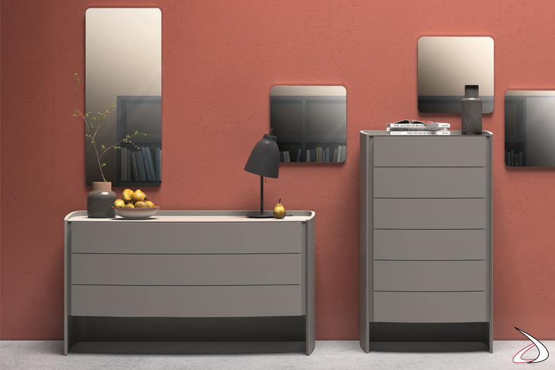 Matt lacquered dresser and chest of drawers with modern style and refined design with soft lines