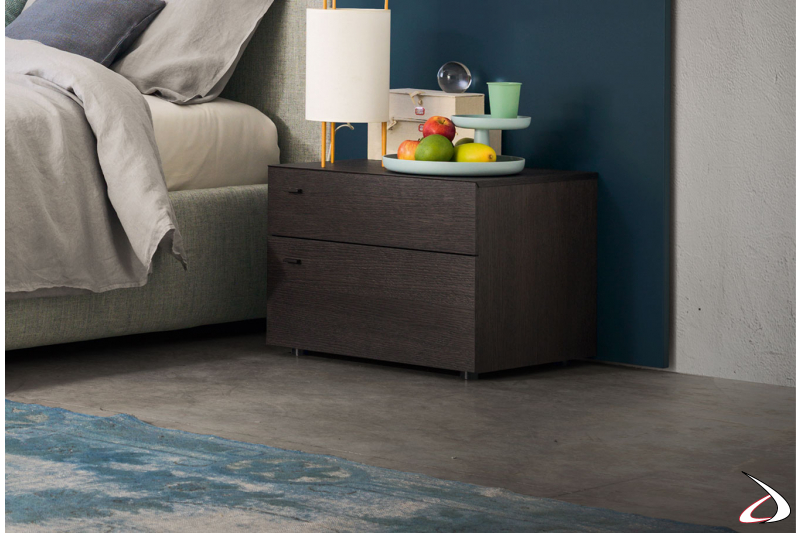 Squared nightstand with two drawers in modern and minimalist style in wood