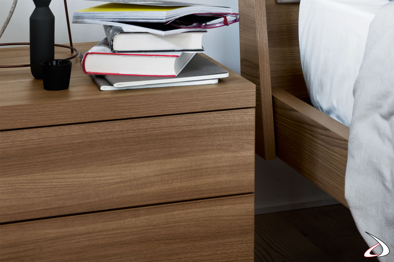 Modern and elegant bedside table. Detailed view of the clean and precise lines.