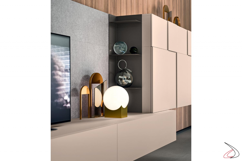 Modern wall-mounted storage wall unit with open metal corner unit