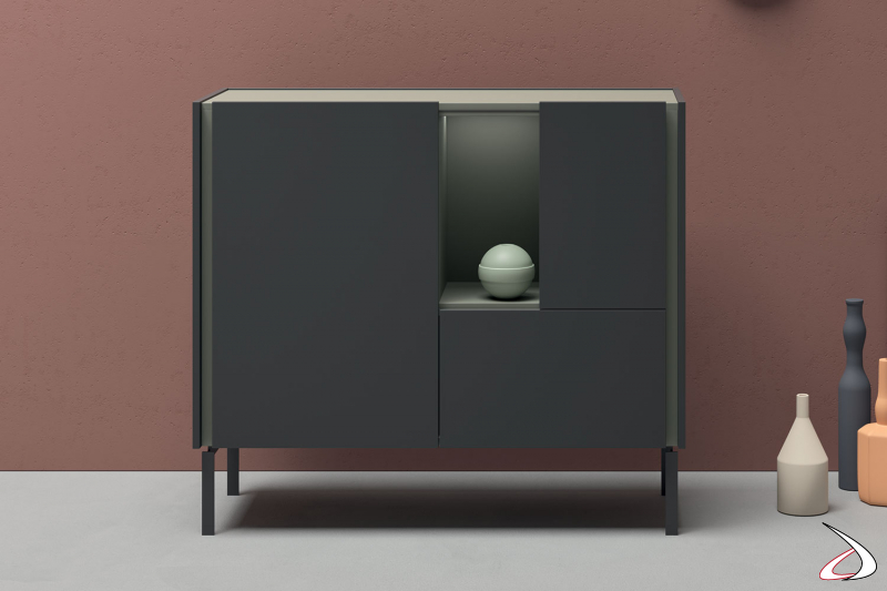 Modern high living room sideboard with doors, drawer and open compartment