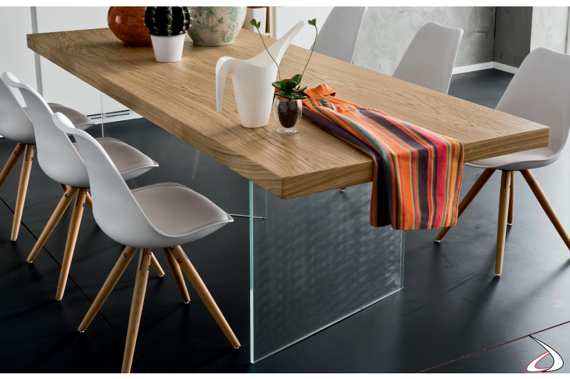 Contemporary kitchen table with glass legs