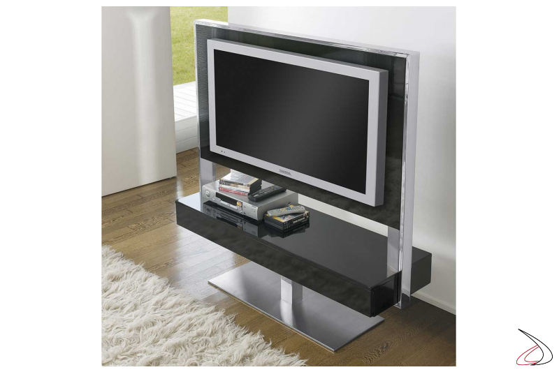 Porta tv di design girevole in legno e acciaio con cassetti