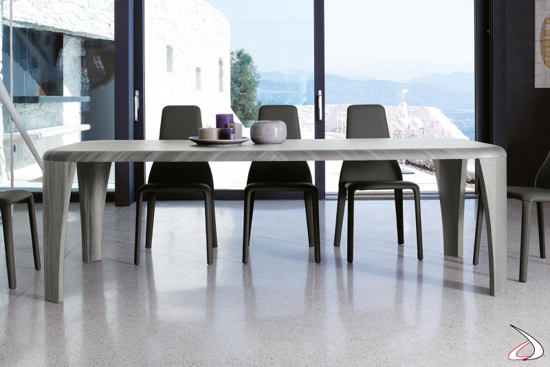 Tavolo grande di lusso dal design moderno in legno impiallacciato rovere grigio