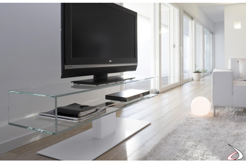 Porta tv moderno da soggiorno in vetro