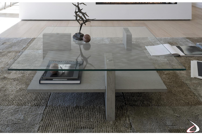 Rectangular glass table for the living area