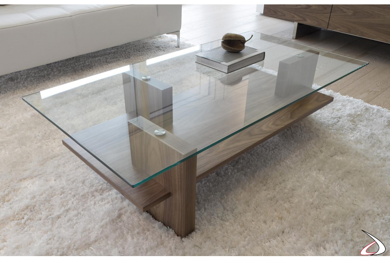 Tavolino di design con piano in vetro