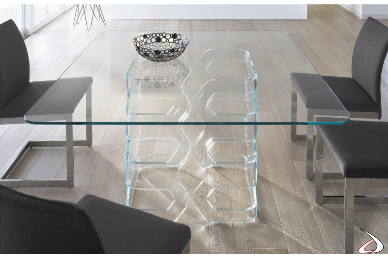 Tavolo di design da soggiorno in cristallo trasparente
