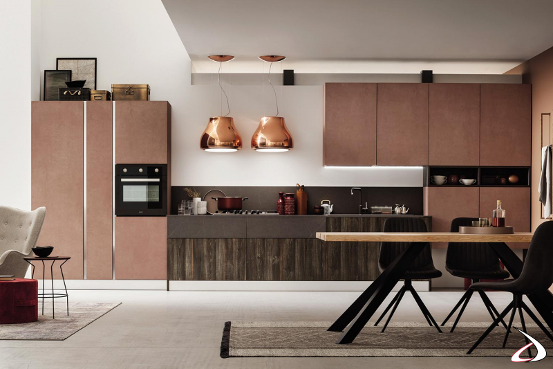 Modular design linear kitchen made of laminate