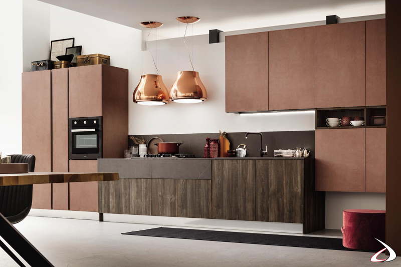 Modern kitchen customizable in sizes and finishes with push-pull opening system