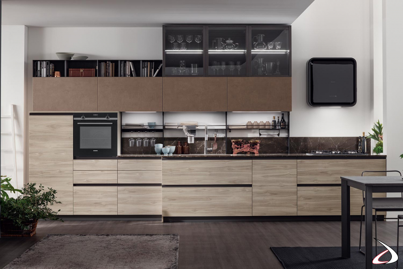 Modern modular kitchen with throat opening and equipped spice rack