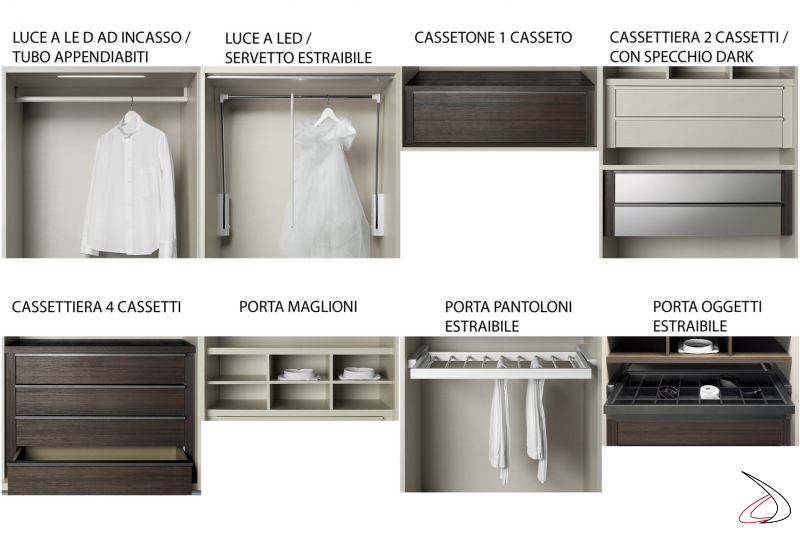 Internal accessories for hinged cabinet 
