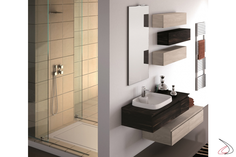 Modern bathroom with drawers and wall units
