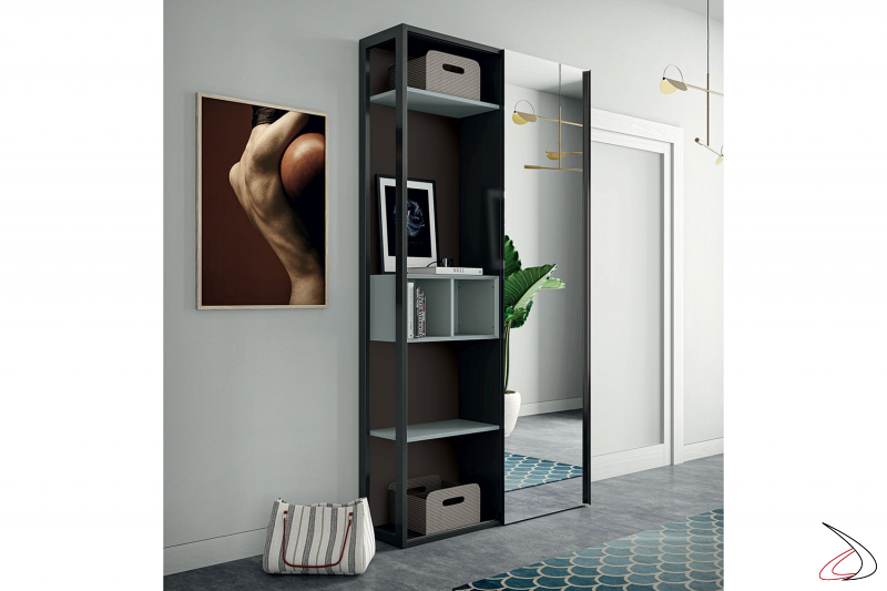 Design entrance wardrobe with 1 mirrored door and open metal side panel