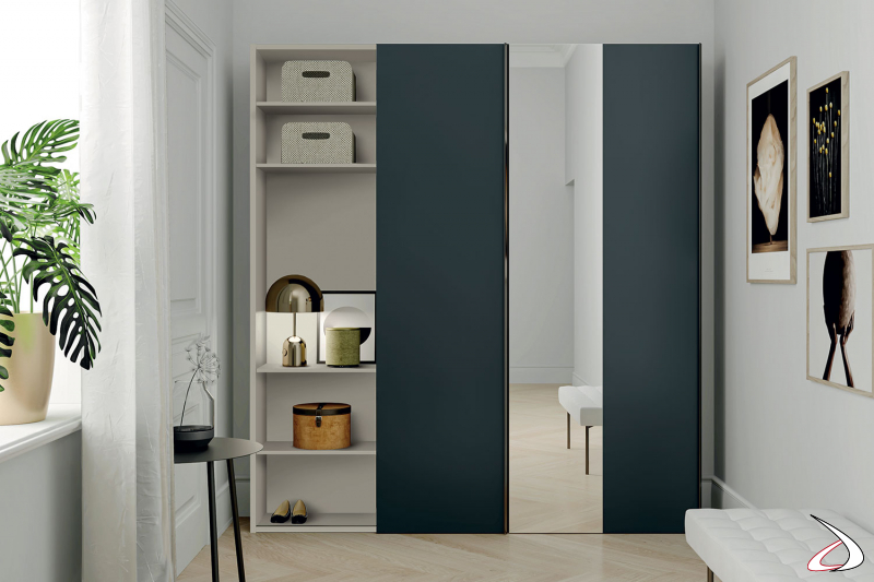 Designer sliding entrance wardrobe with 1 door and internal shelves