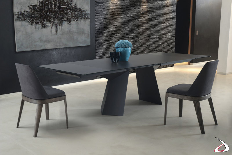Tavolo moderno di design allungabile da soggiorno con piano in cristallo opaco
