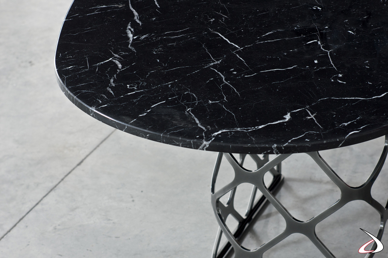 Tavolo ellittico moderno con piano in marmo naturale nero marquina