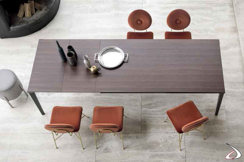 Tavolo moderno allungabile da soggiorno con piano in legno impiallacciato