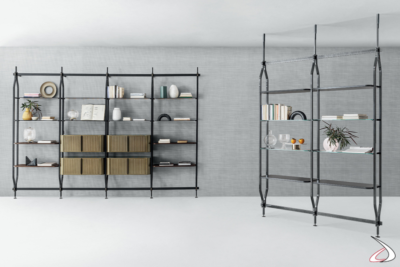 Librerie di design da soffitto o da parete componibile con ripiani e contenitori