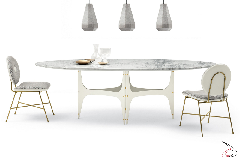 Tavolo ovale bianco di lusso con piano in marmo naturale bianco dolomite