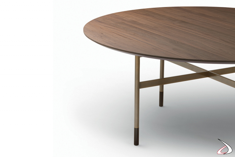 Tavolo rotondo moderno da soggiorno con piano in legno impiallacciato noce