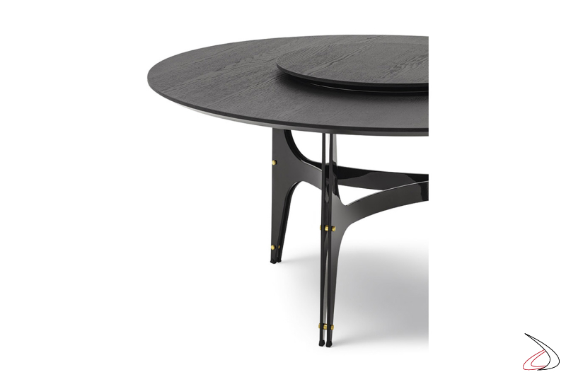 Tavolo rotondo di design in legno impiallacciato con lazy susan girevole in legno impiallacciato