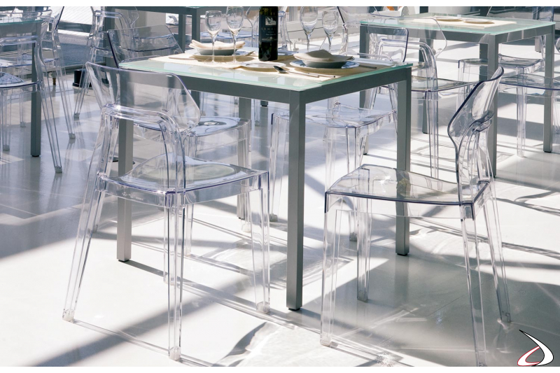 Sedia da ristorante Aria trasparente in policarbonato