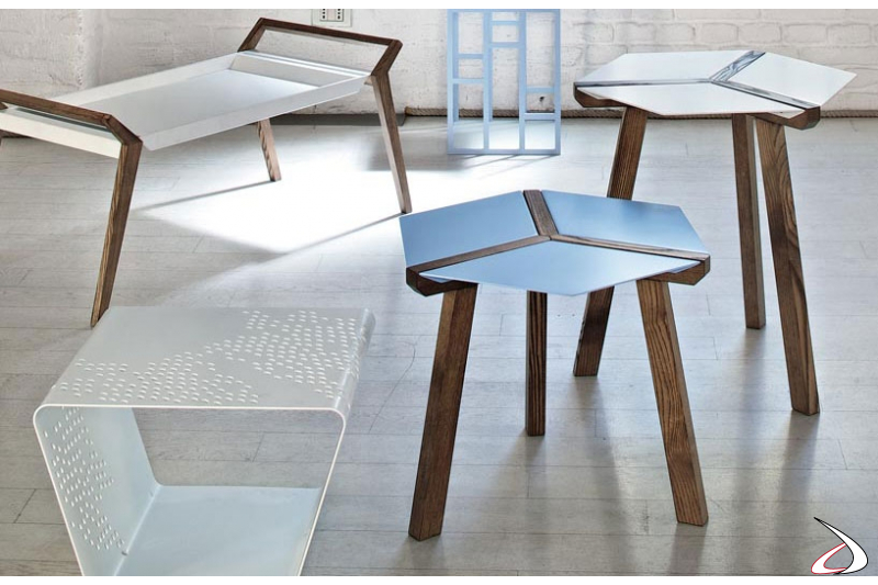 Tavolino alto moderno colorato esagonale in legno