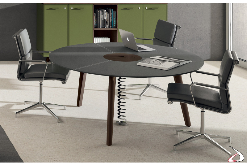 Tavolo di design rotondo da ufficio in ecopelle con top access per riunioni