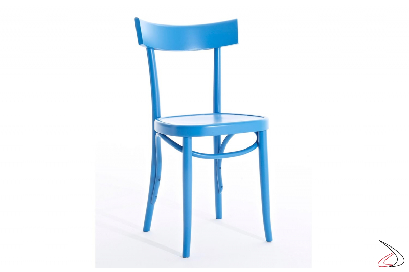 Sedia azzurra colorata in legno massello di faggio da ristorante o da cucina