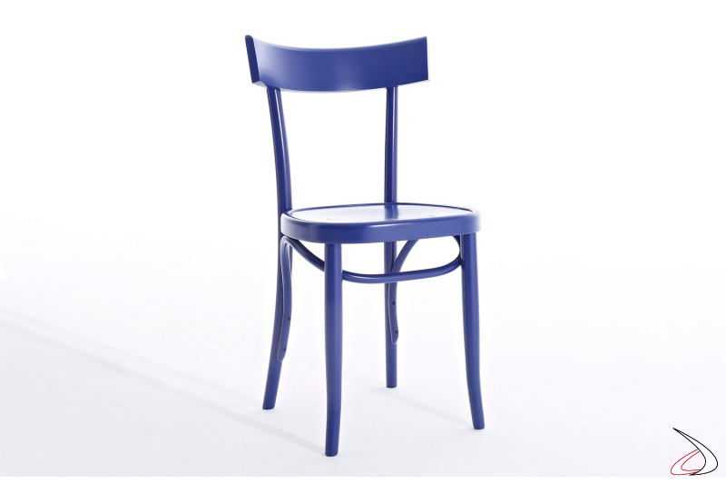 Sedia blu moderna in legno massello di faggio ideale per ristoranti e bar