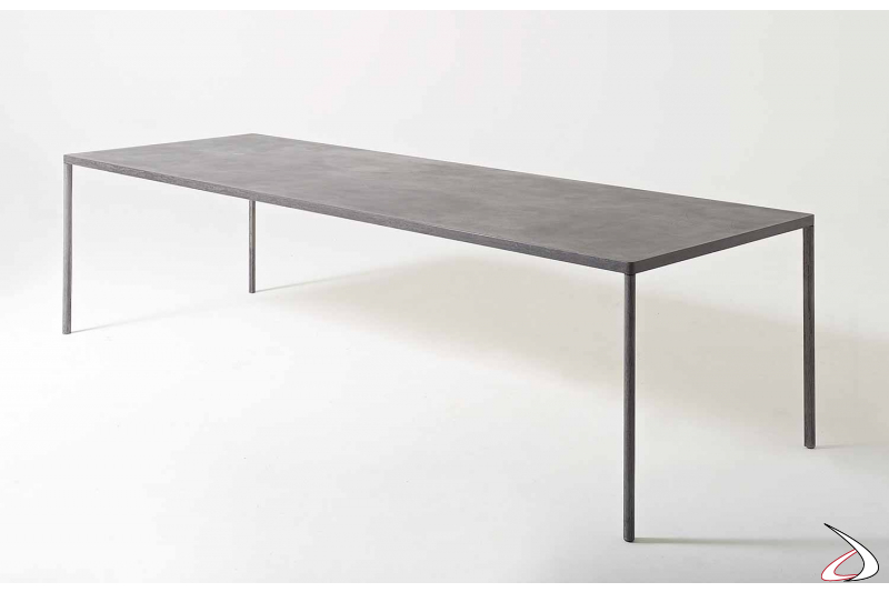 Tavolo moderno da soggiorno di design in lamiera di acciaio grigio cemento