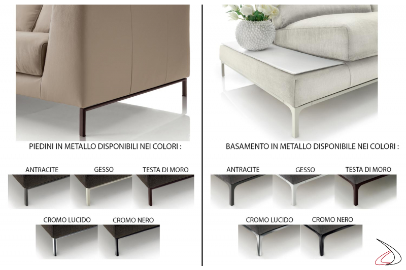 Piedini e basamento in metallo colorato per divano componibile