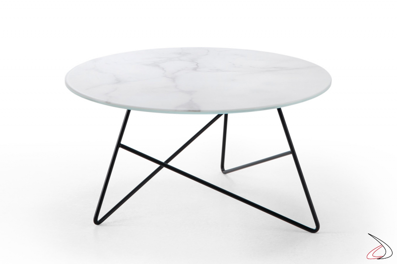 Tavolino Ermione dal diametro di 65 cm con top bianco e gambe nere