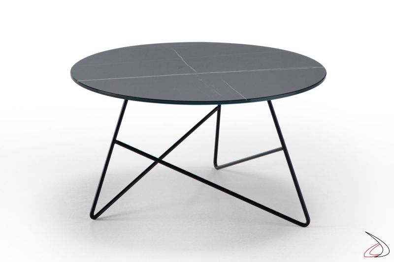 Tavolino Ermione dal diametro di 65 cm con top nero e gambe nere