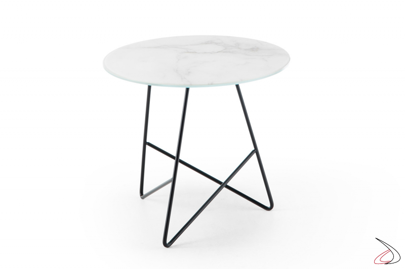 Tavolino moderno con gambe originali nere e top in marmo bianco