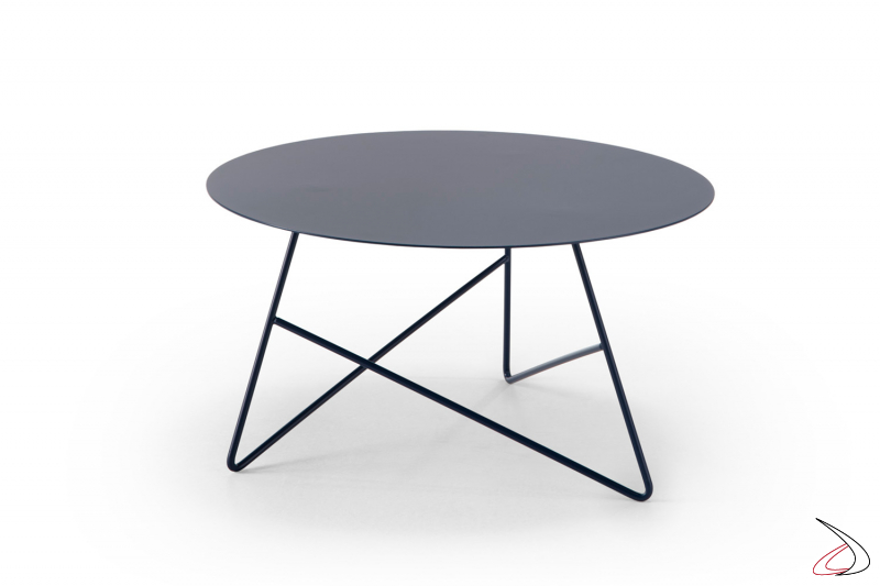 Tavolino moderno Ermione con top in metallo blu navy