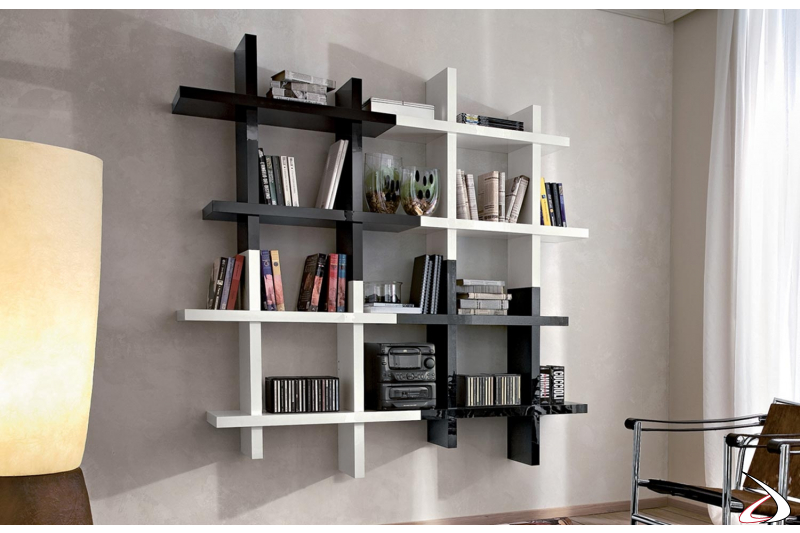 Libreria pensile quadrata da soggiorno sospesa a parete